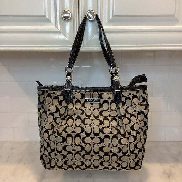 Coach Handbags - Coach Jacquard Signature Logo North South Large Gallery Tote